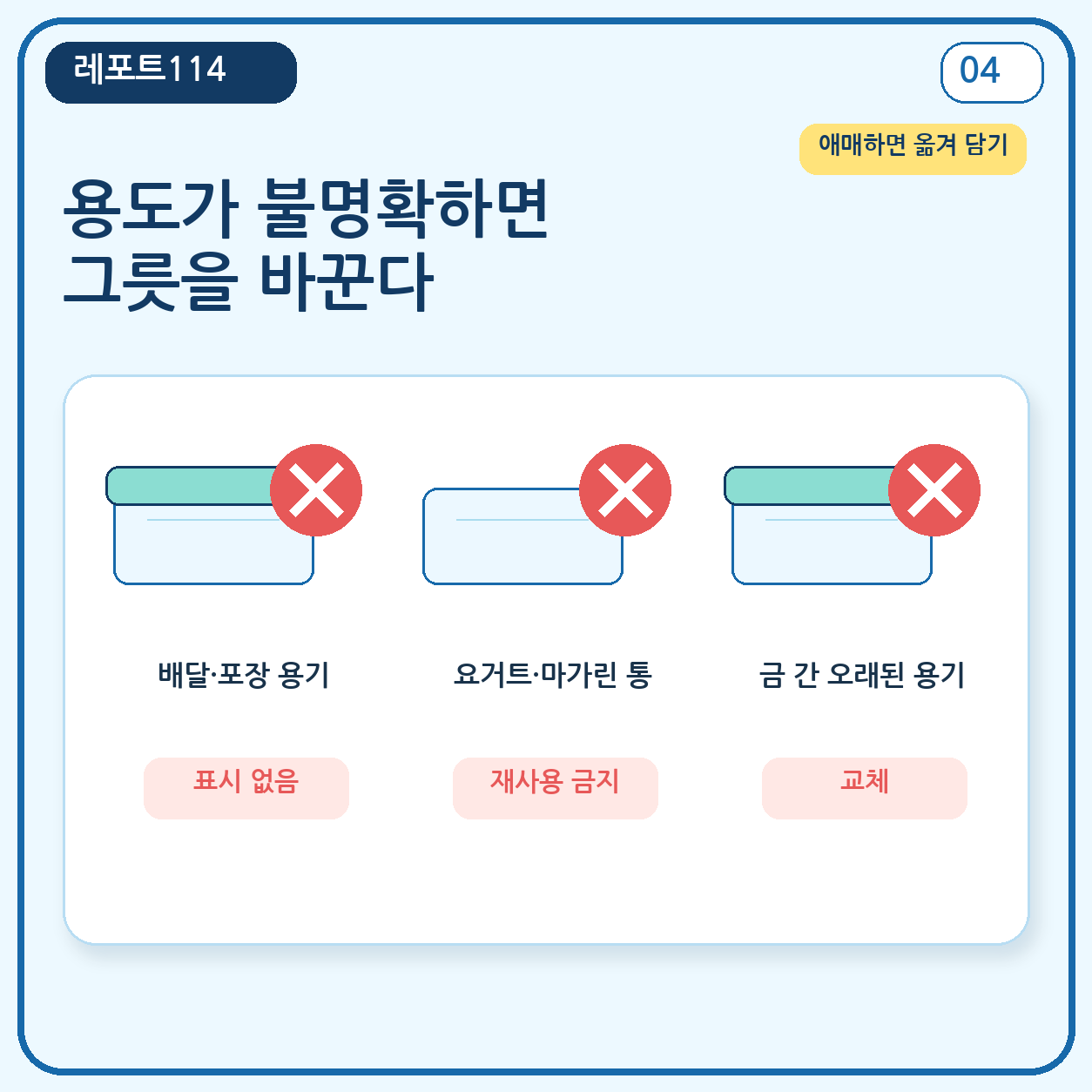 용도 불명 배달 용기와 오래된 플라스틱 용기를 전용 그릇으로 교체