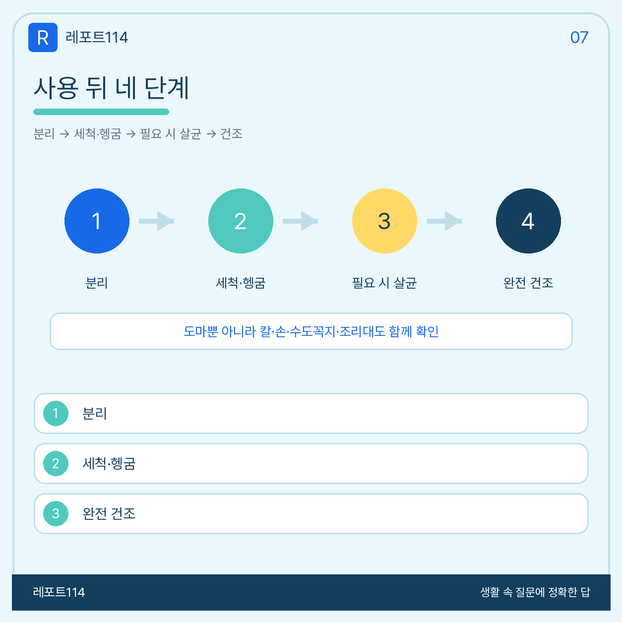 분리부터 세척·헹굼·건조까지 네 단계 행동 순서