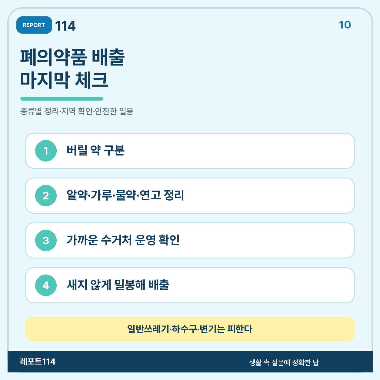 폐의약품을 종류별로 정리하고 안전하게 배출하는 네 단계