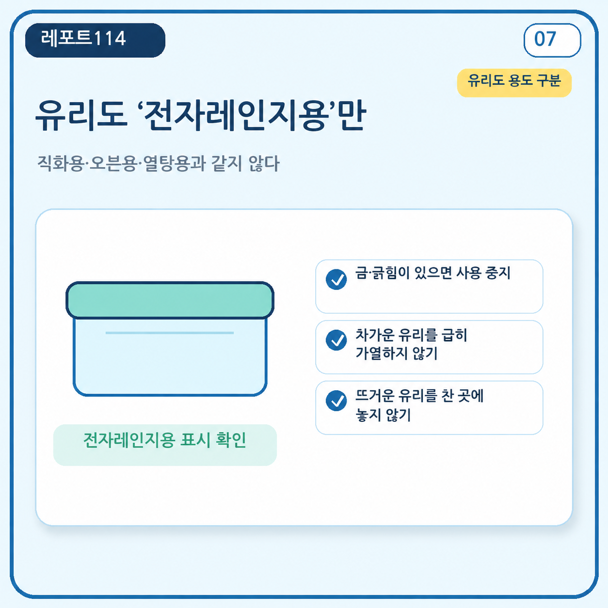 전자레인지용 유리 용기의 용도 표시와 파손 주의사항